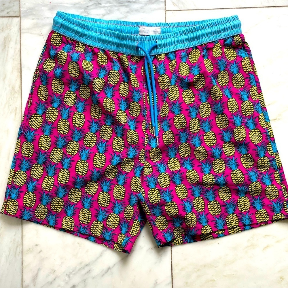 Public Record, Large, hot pink pineapple swim trunks board shorts w/ drawstring